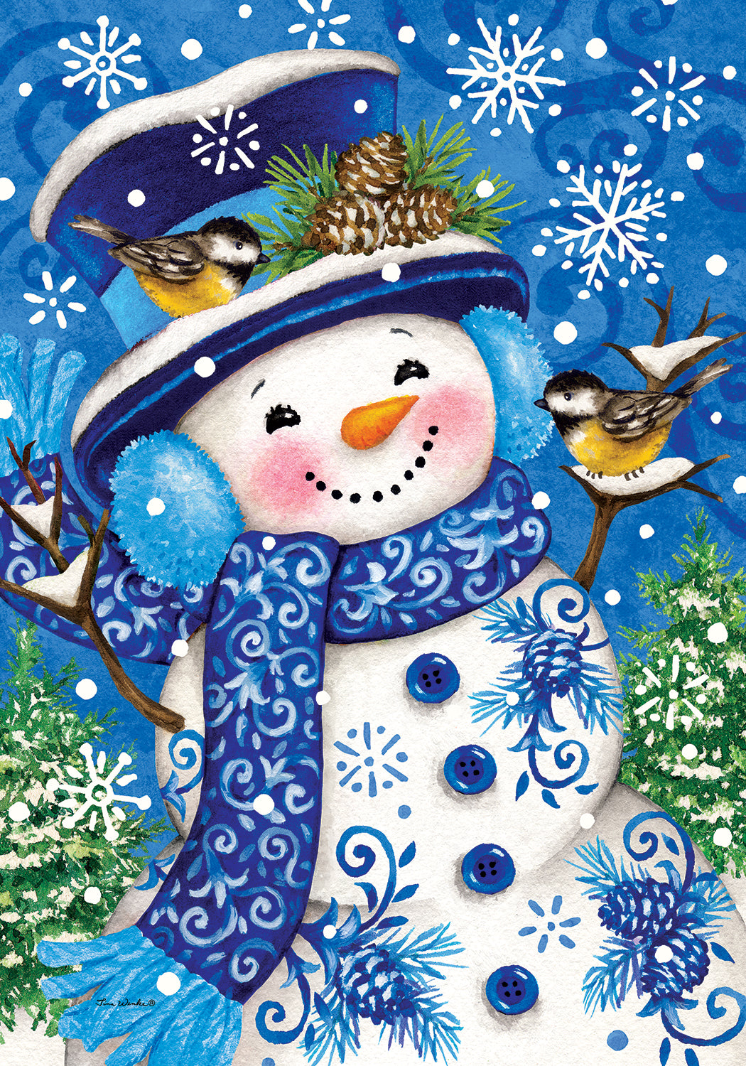 Chinoiserie Snowman Flag