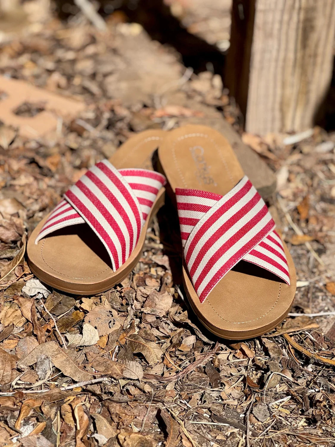Dig It Red Natural Stripe Sandal by Corkys