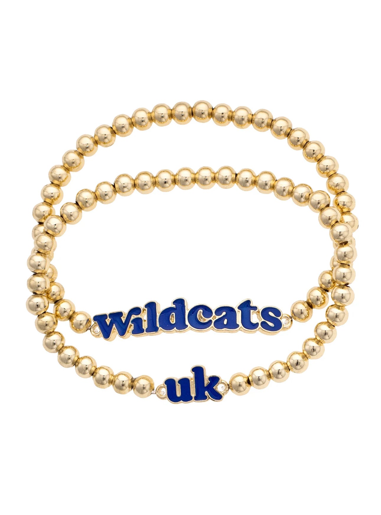 Kentucky Wildcats Slogan Ball Bead Bracelet Set of 2 in Blue/Shiny Gold
