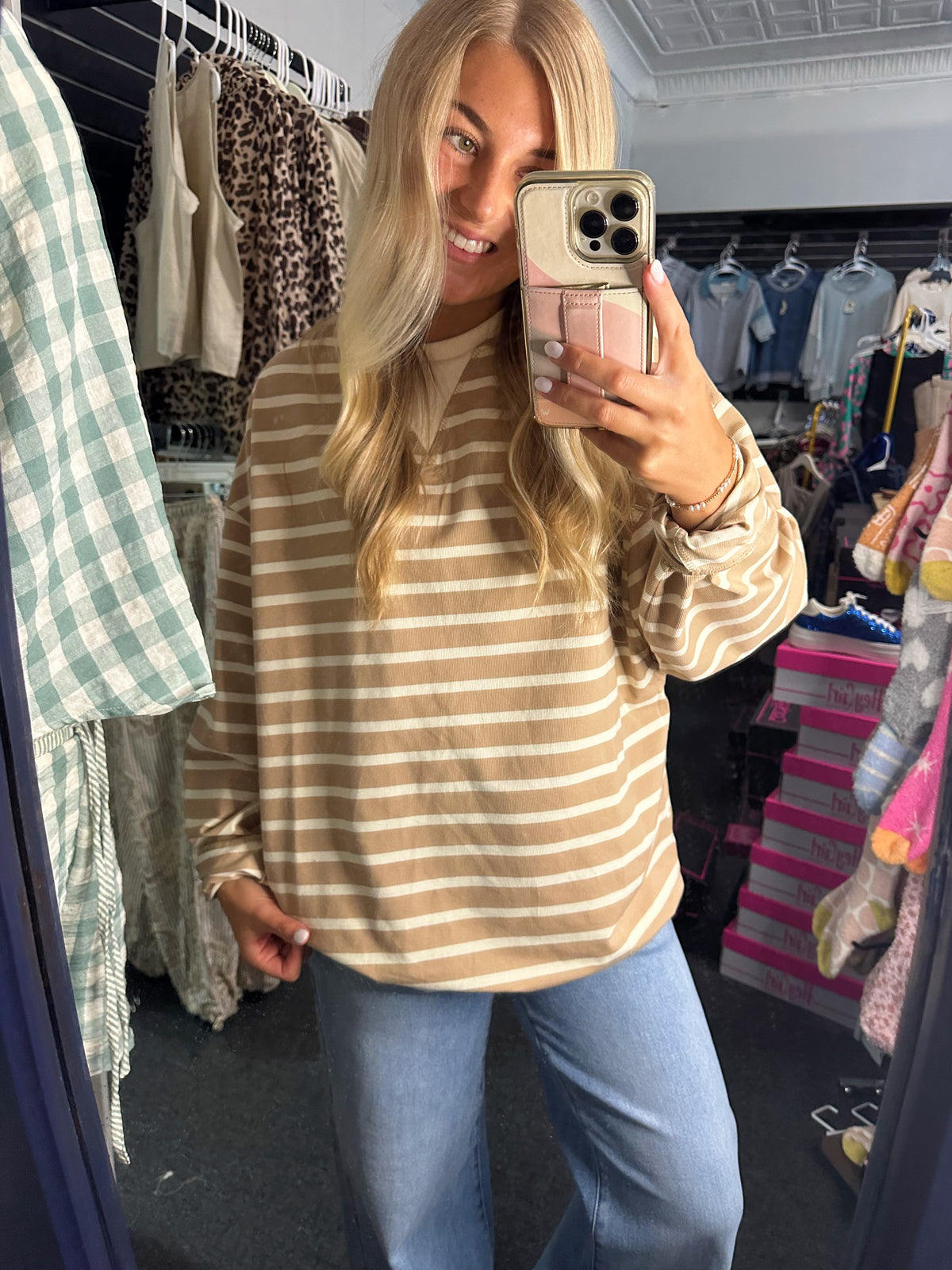 Cream and Taupe Striped Top