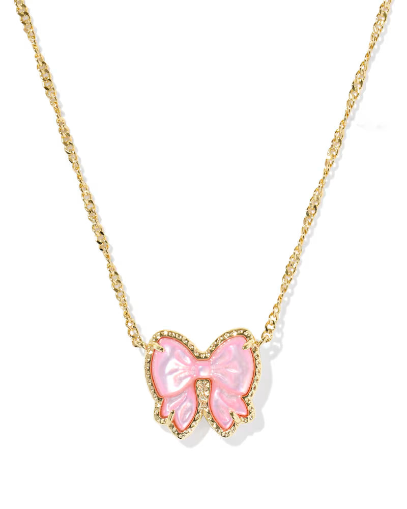 Haley Bow Gold Short Pendant Necklace Blush Mother-of-Pearl
