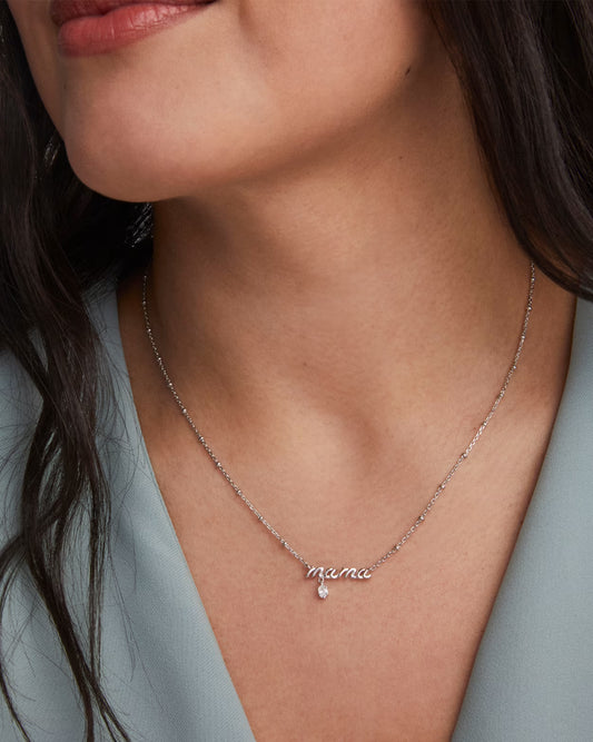 Mama Silver Crystal Short Pendant Necklace