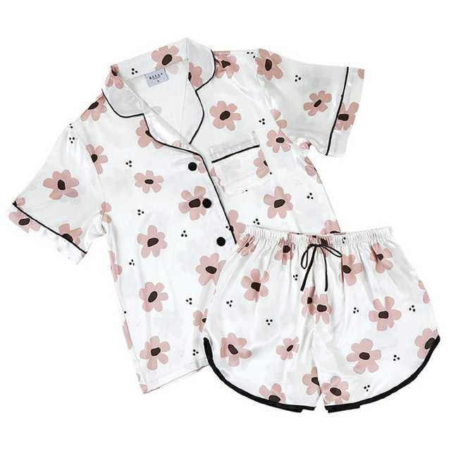Short PJ Set - White/Blush Flowers
