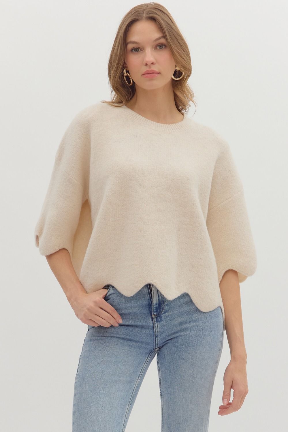 Soft Scallop Sweater Cream