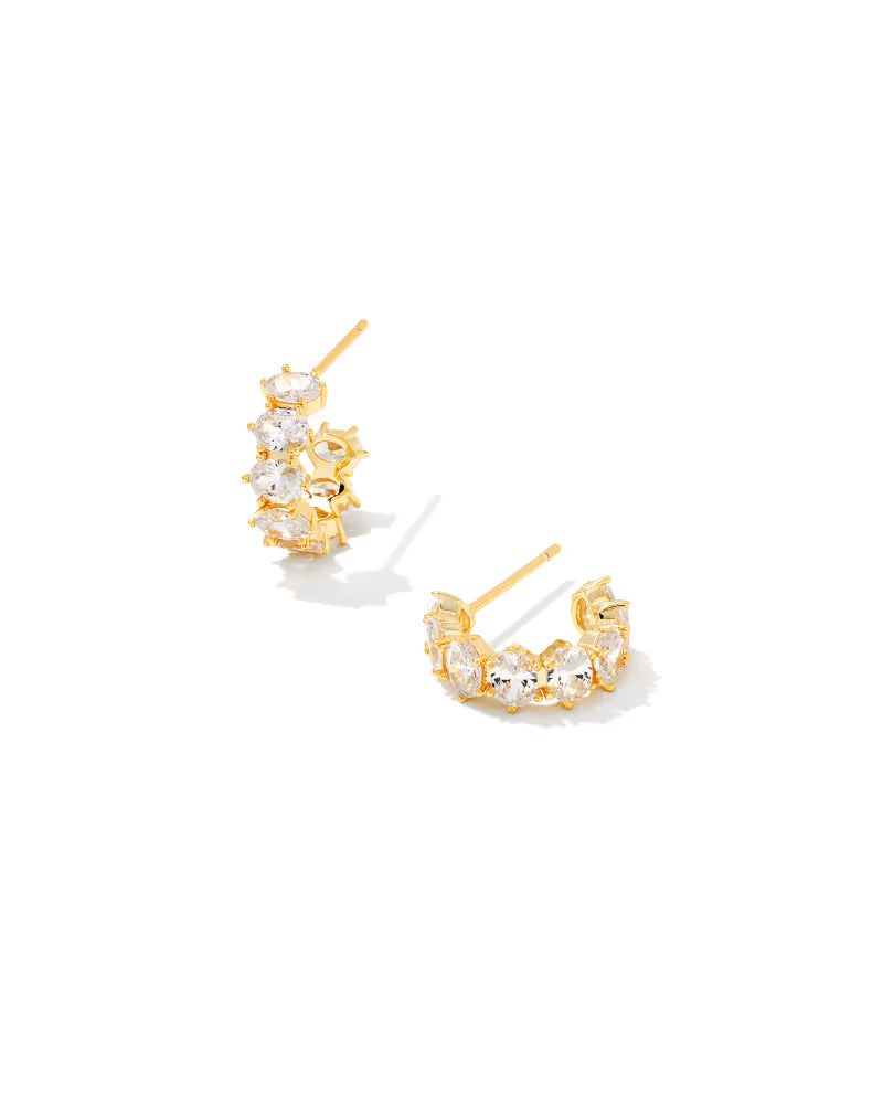 Cailin Gold Crystal Huggie Earrings in White CZ
