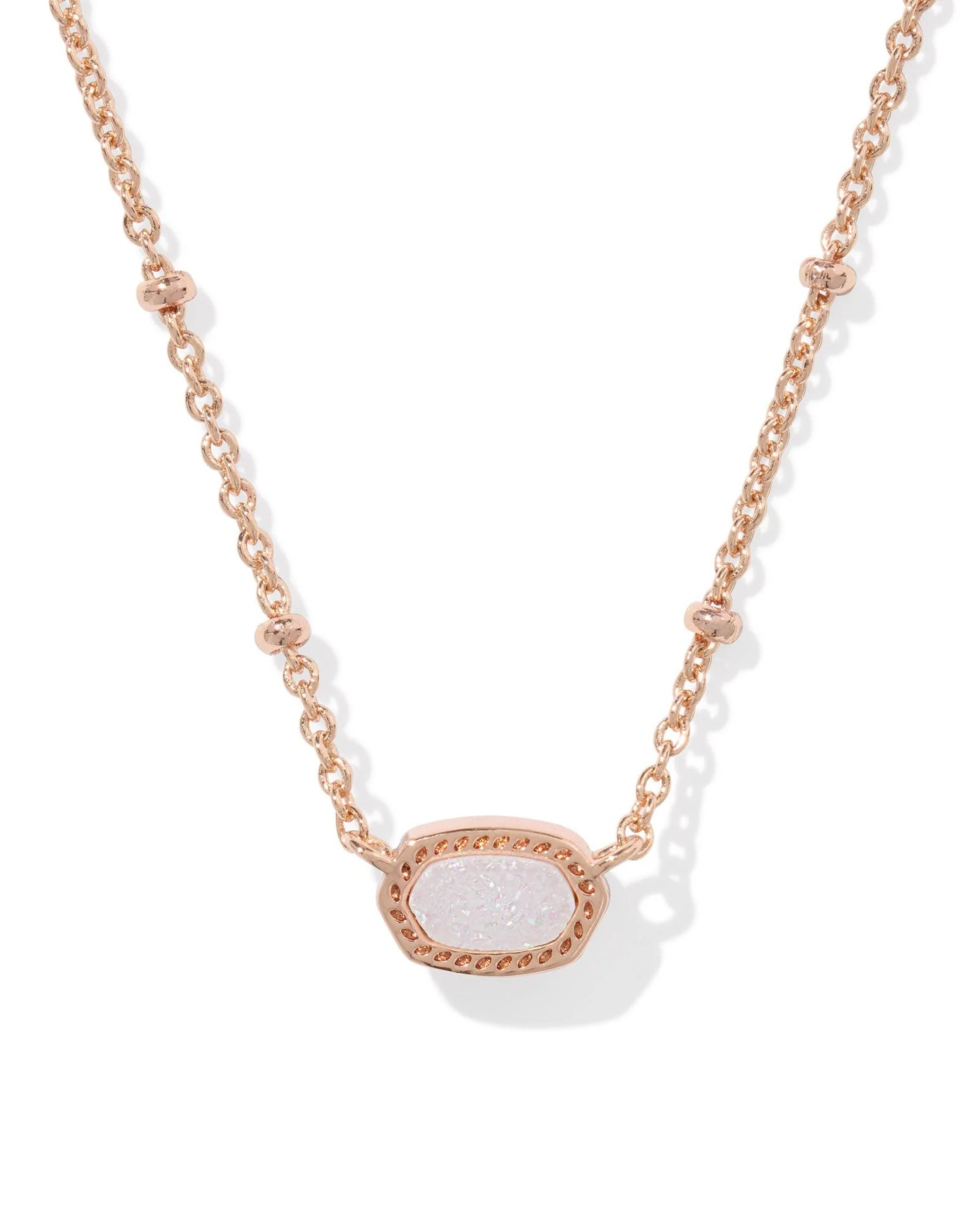 Mini Elisa Satellite Short Pendant Necklace Rose Gold Iridescent Drusy