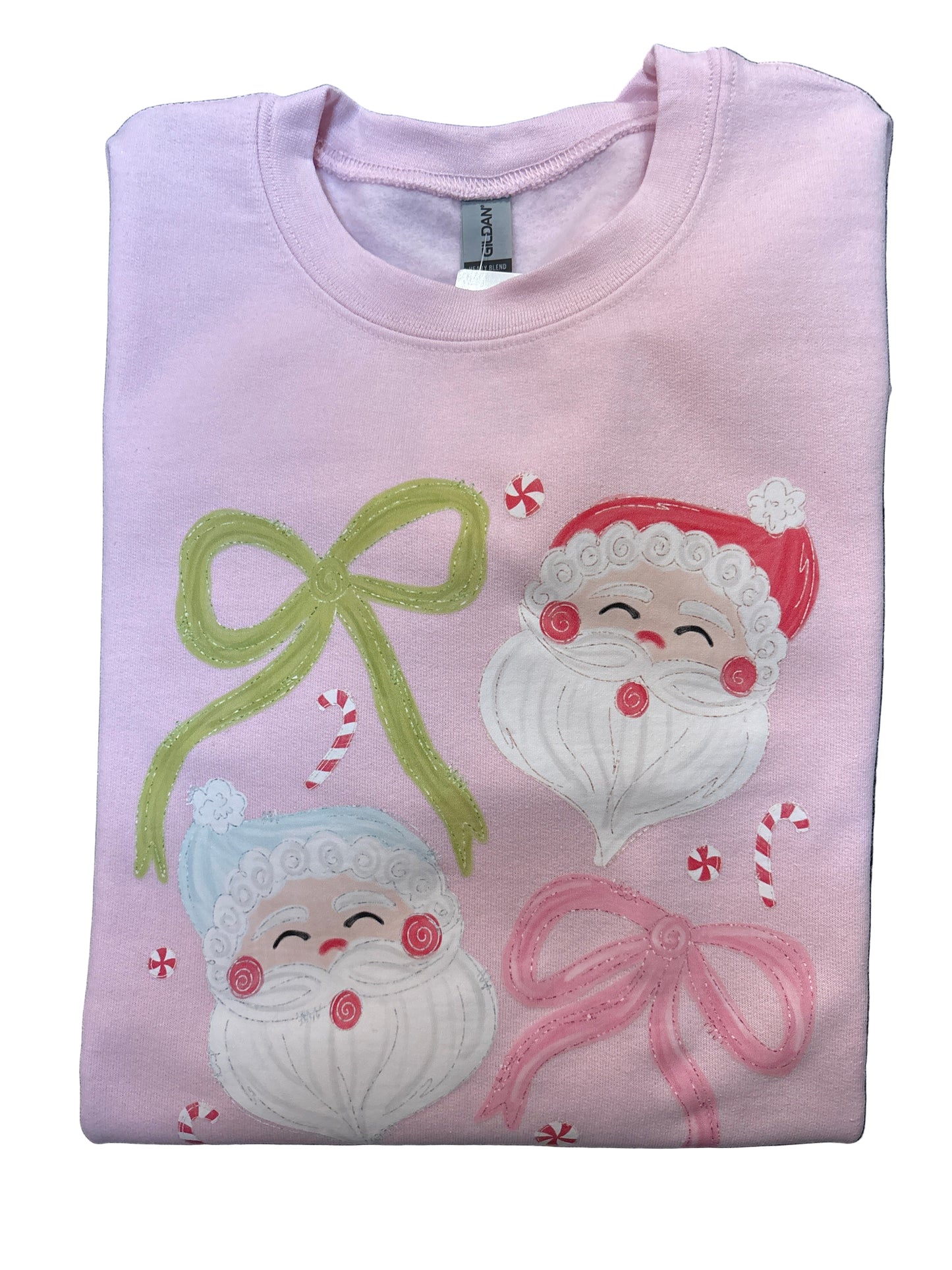 Pink Bow Christmas Santa Crewneck Sweatshirt