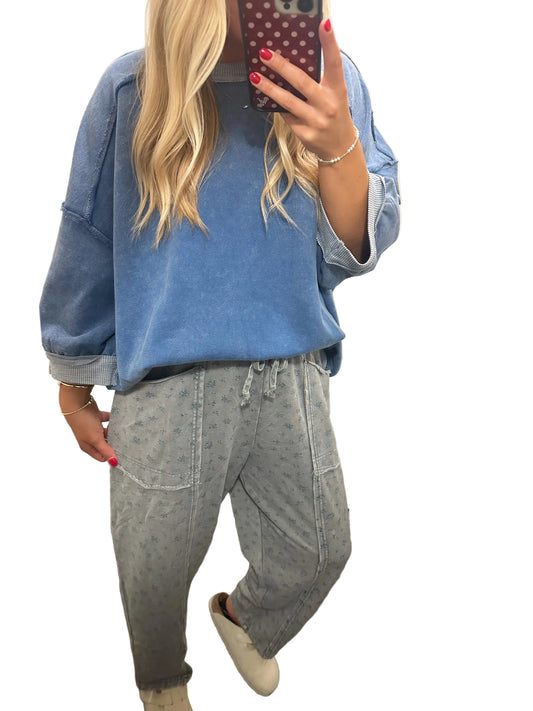 Ditsy Printed Washed Terry Pants