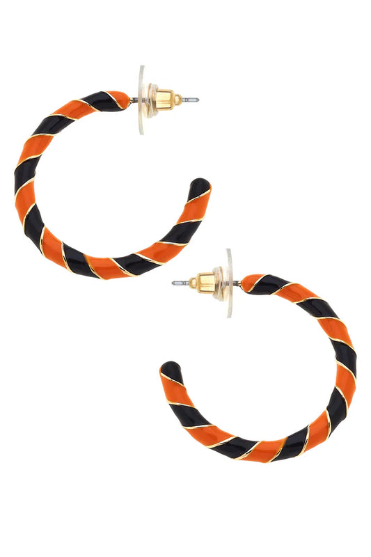 Canvas Style Halloween Twisted Enamel Hoop Earrings in Orange & Black