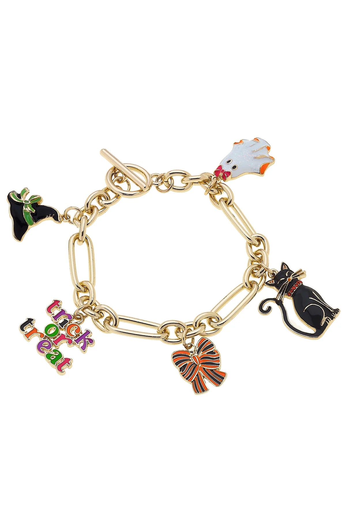 Canvas Style Halloween Enamel Icons Charm Bracelet in Shiny Gold