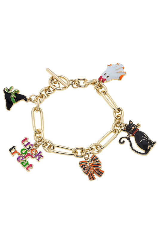 Canvas Style Halloween Enamel Icons Charm Bracelet in Shiny Gold