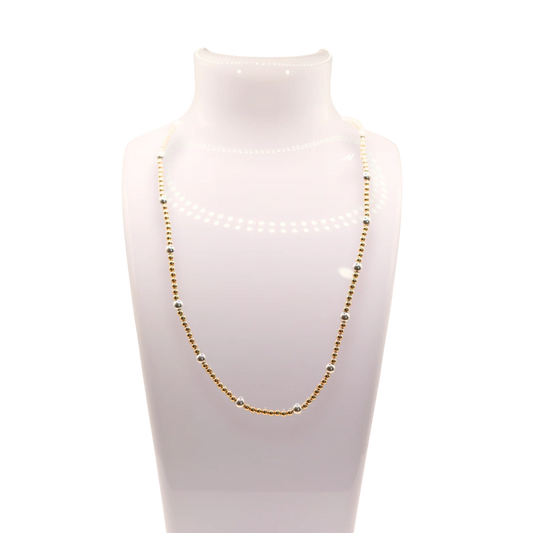 Olive Gold with Silver Beaded Necklace
