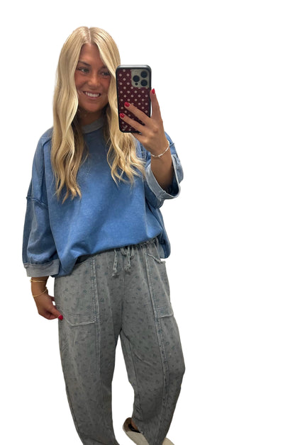 Ditsy Printed Washed Terry Pants