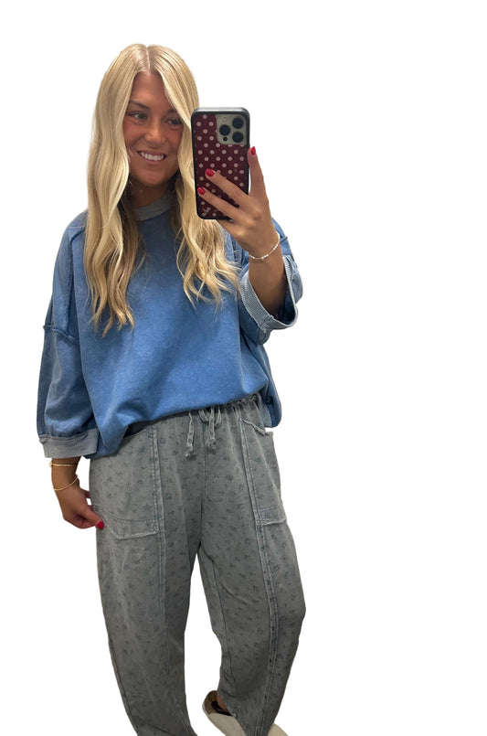 Ditsy Printed Washed Terry Pants