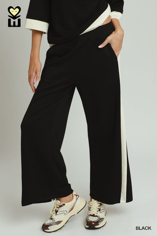 Black Colorblock Set With  Side Stripe Pants and Matching Top