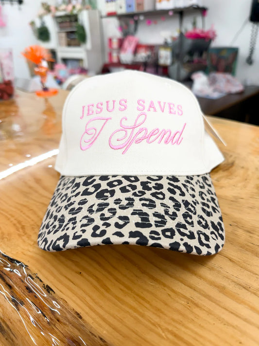 Trucker Hat - Jesus Saves, I Spend - Leopard
