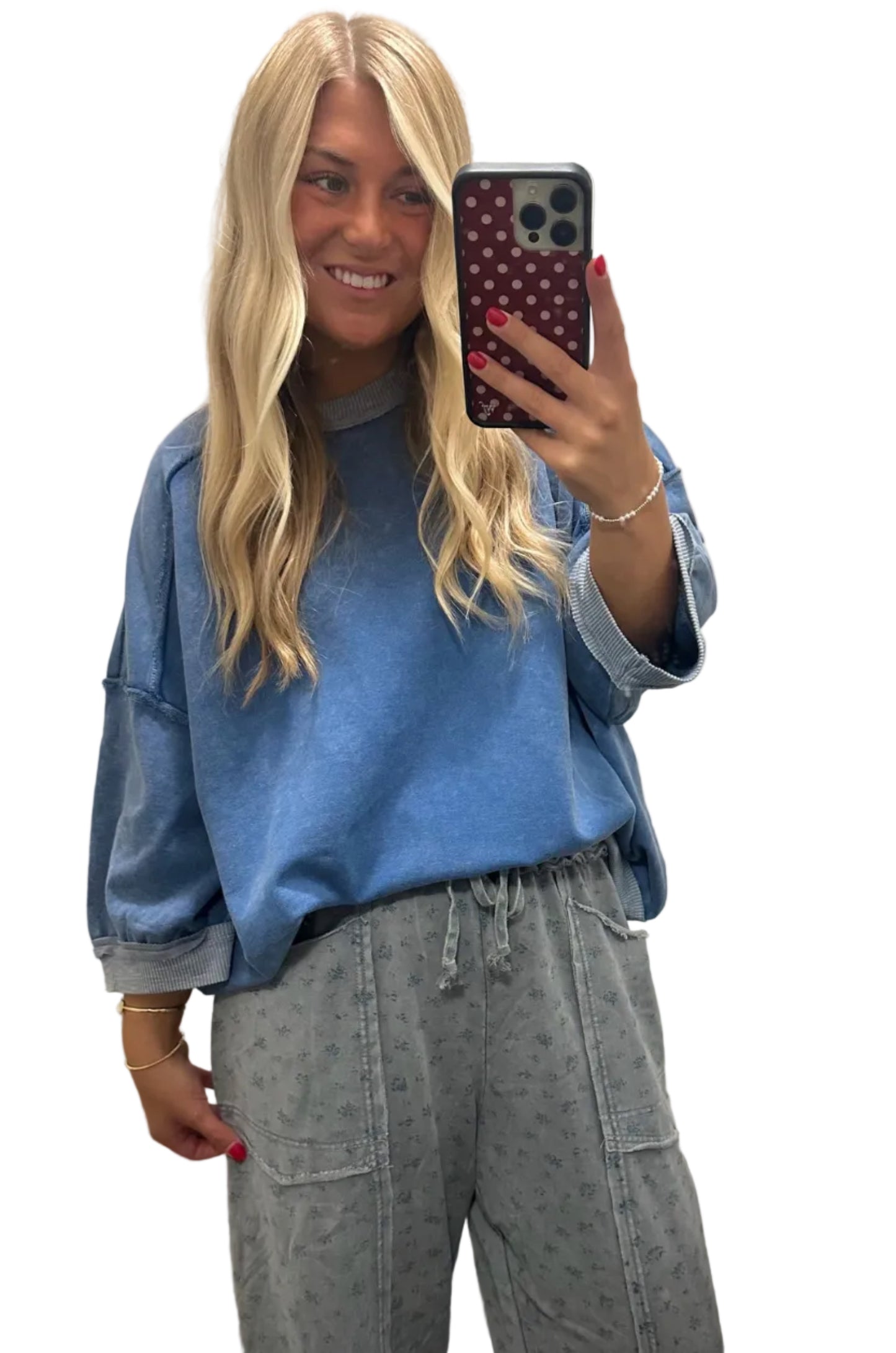 Faded Navy Mineral Washed Terry Knit Pullover