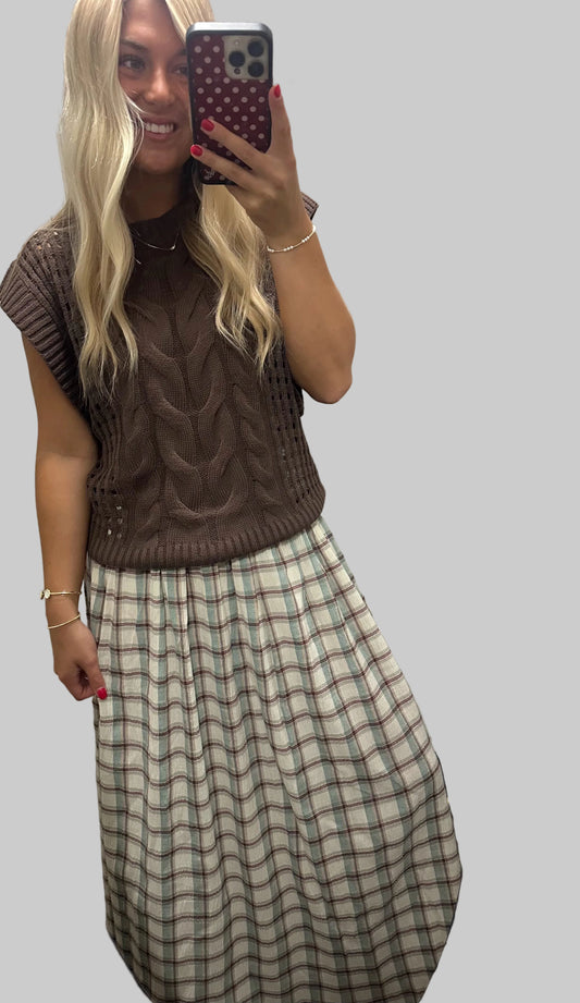 Smocked Wine + Grey Skirt