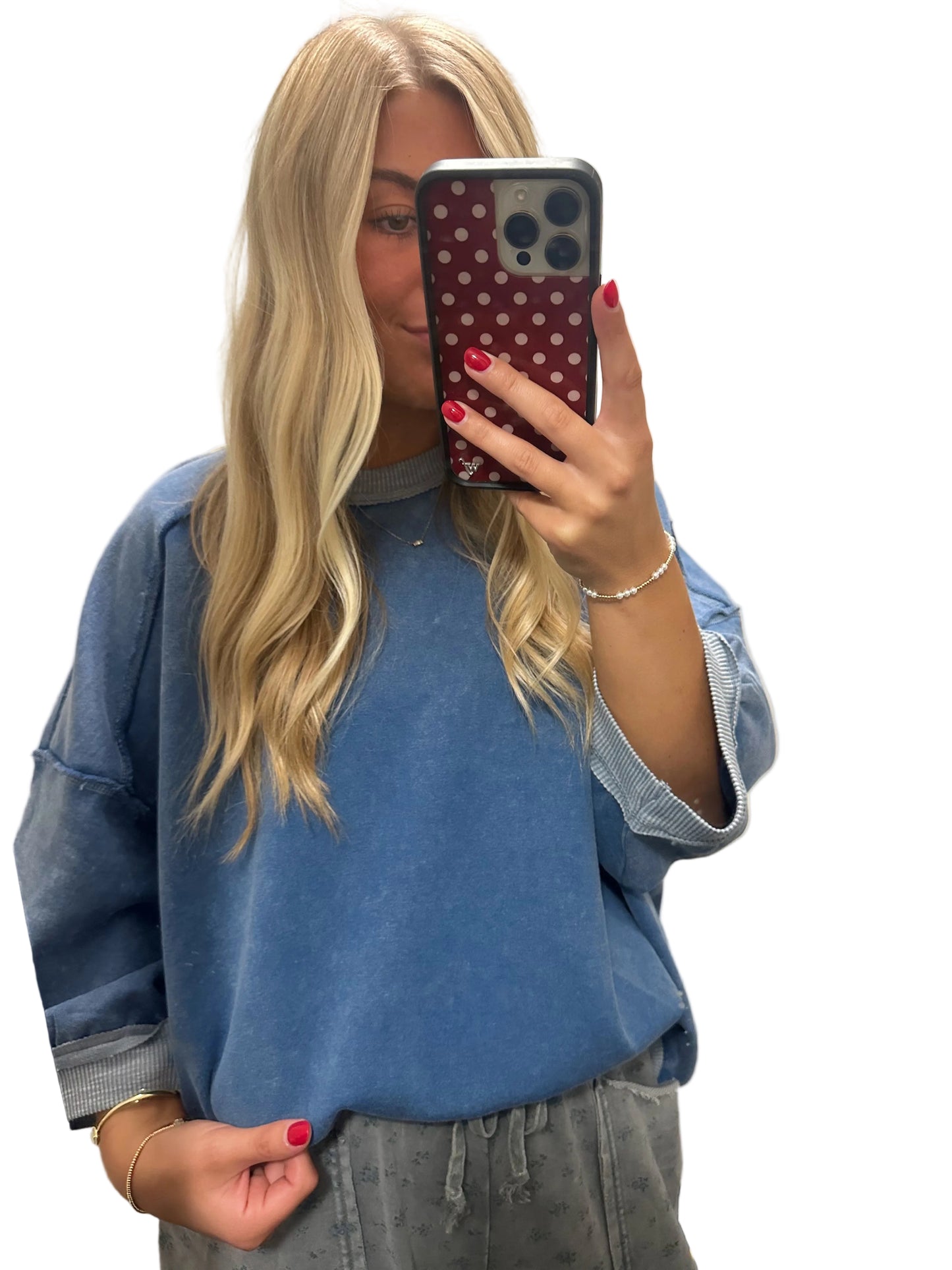 Faded Navy Mineral Washed Terry Knit Pullover