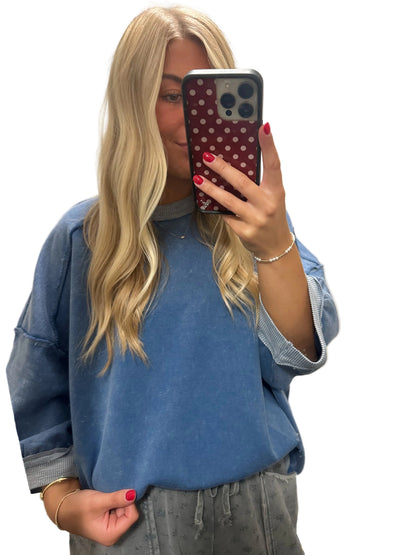 Faded Navy Mineral Washed Terry Knit Pullover