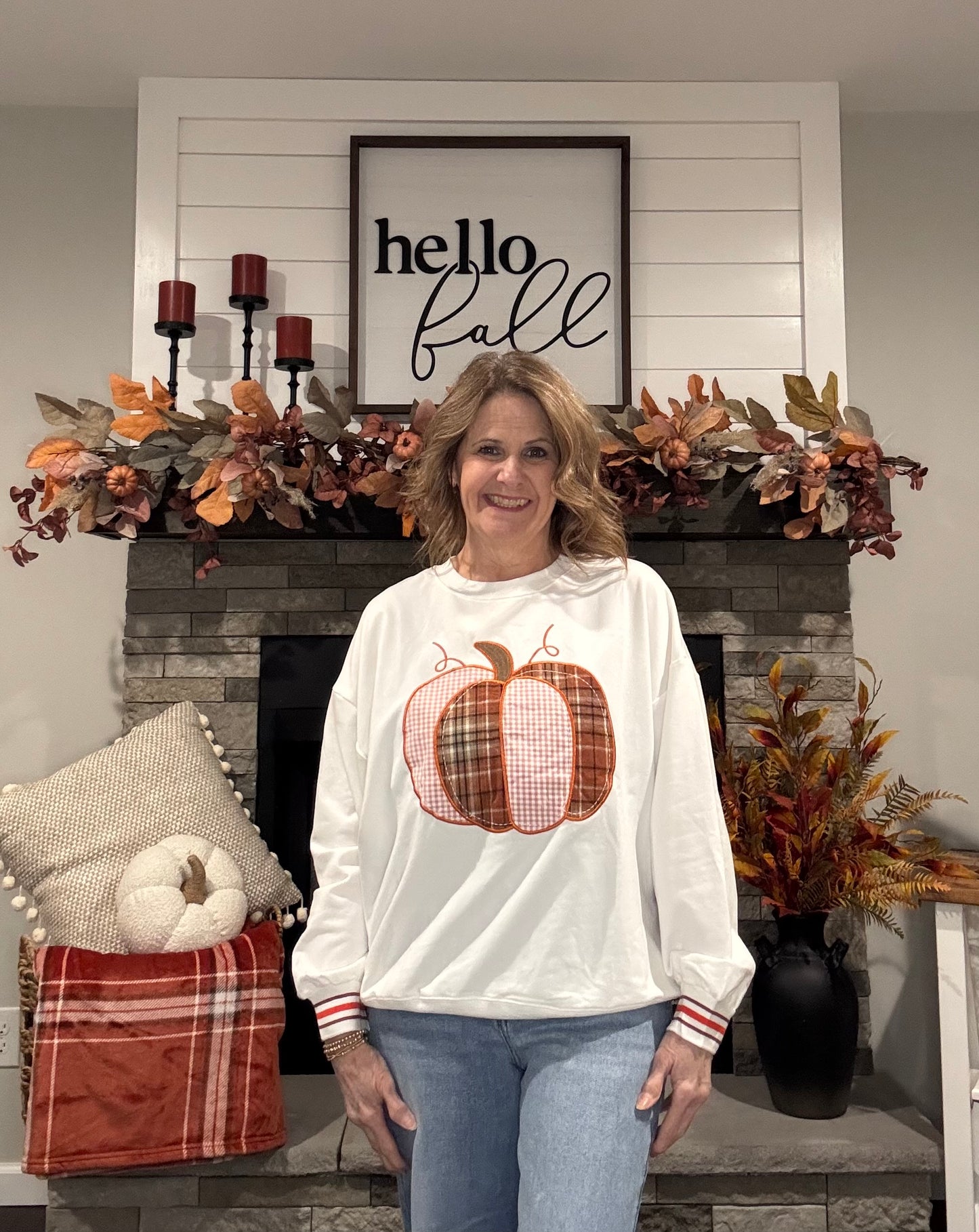 Patchwork pumpkin crewneck
