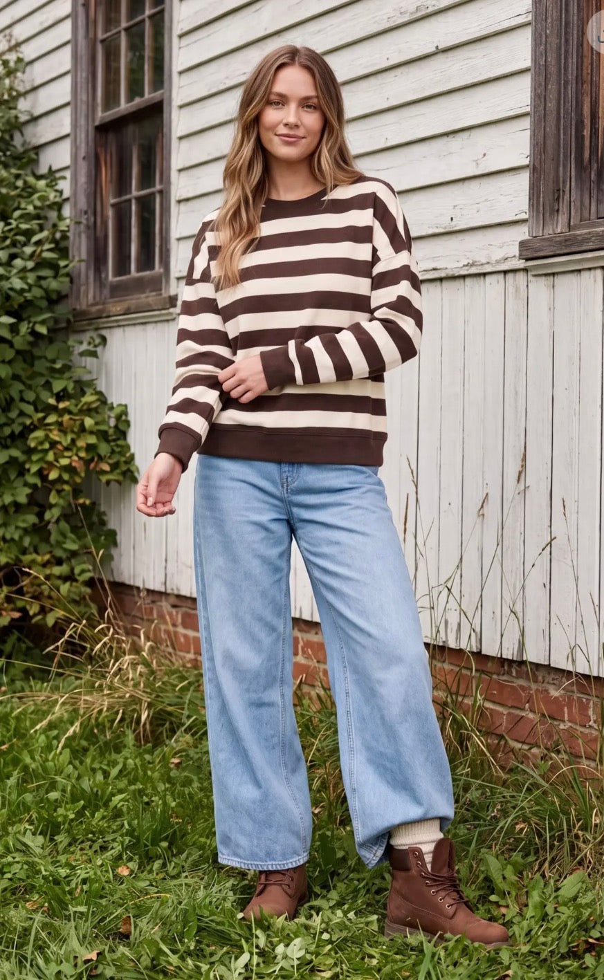 Chocolate Striped Crewneck