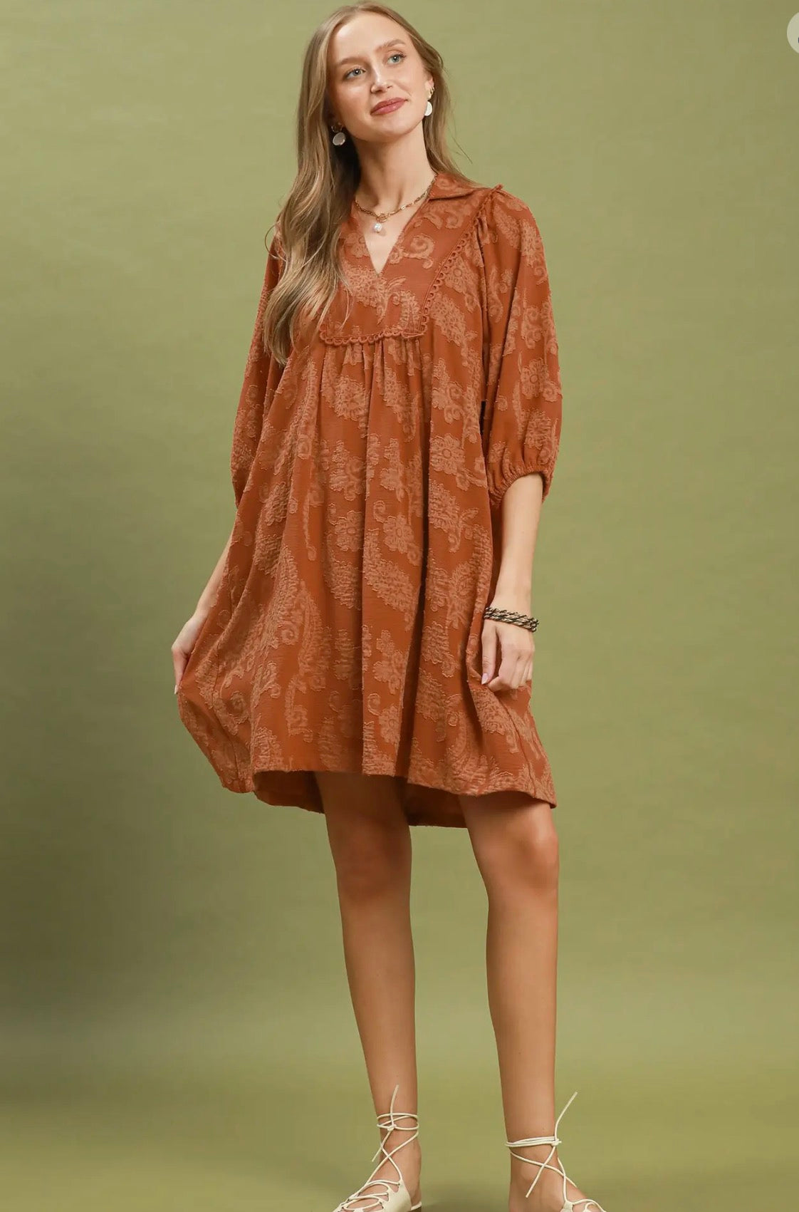 Paisley Print Puff Sleeve Babydoll Dress