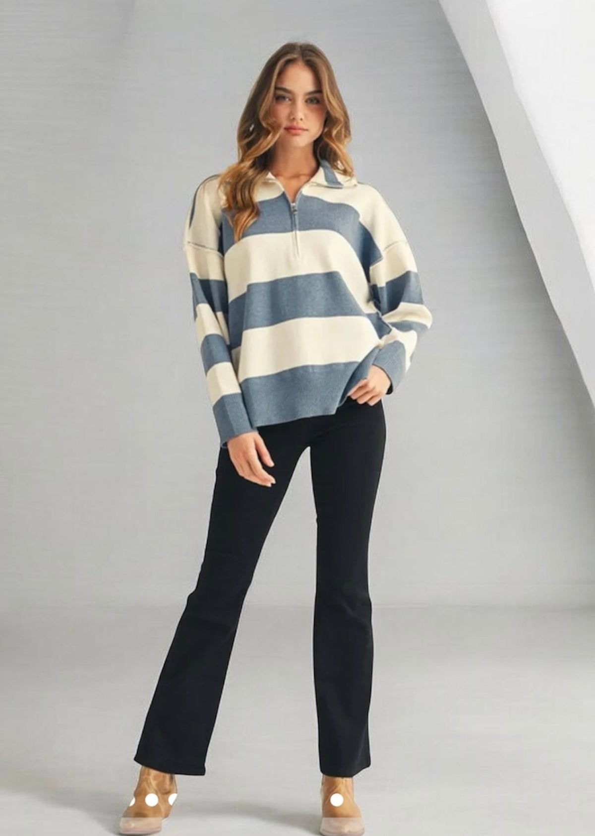 Denim and Cream Quarter Zip