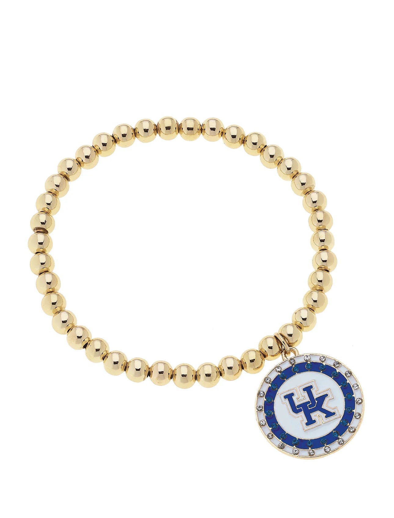 Kentucky Wildcats Pave Disc Ball Bead Stretch Bracelet in Shiny Gold