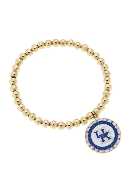 Kentucky Wildcats Pave Disc Ball Bead Stretch Bracelet in Shiny Gold