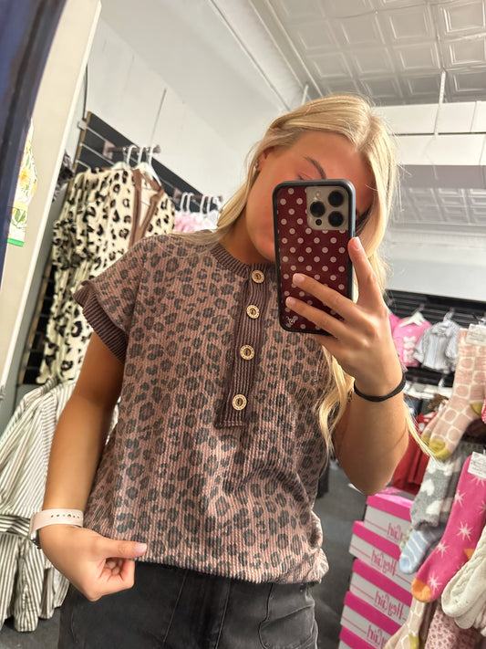 Leopard Button Top