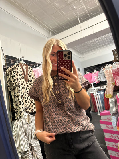 Leopard Button Top