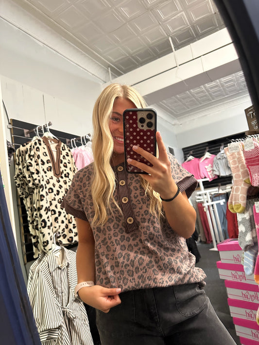 Leopard Button Top