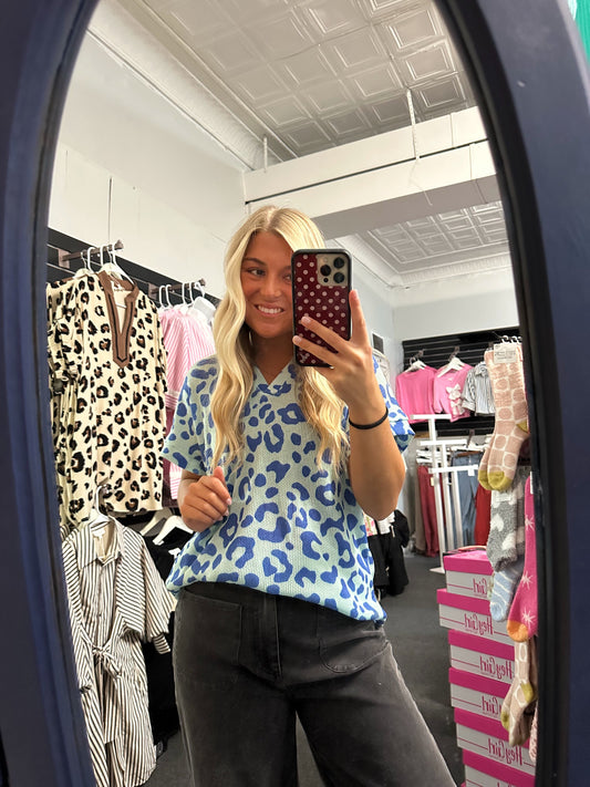 Blue Belle Leopard Knit Top