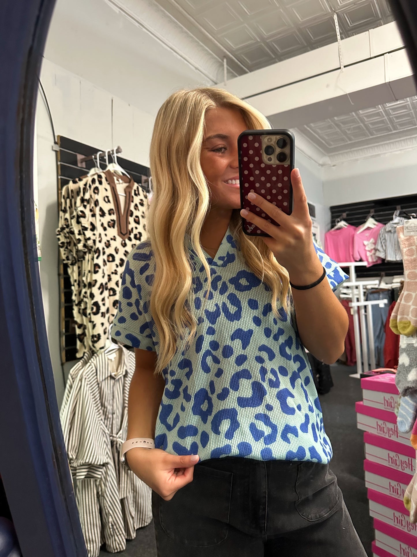 Blue Belle Leopard Knit Top