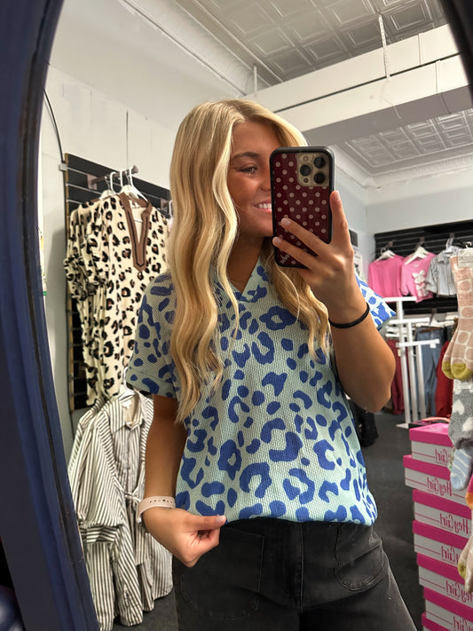 Blue Belle Leopard Knit Top