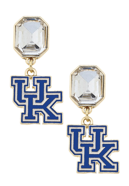 Kentucky Wildcats Rhinestone Enamel Logo Earrings in Shiny Gold