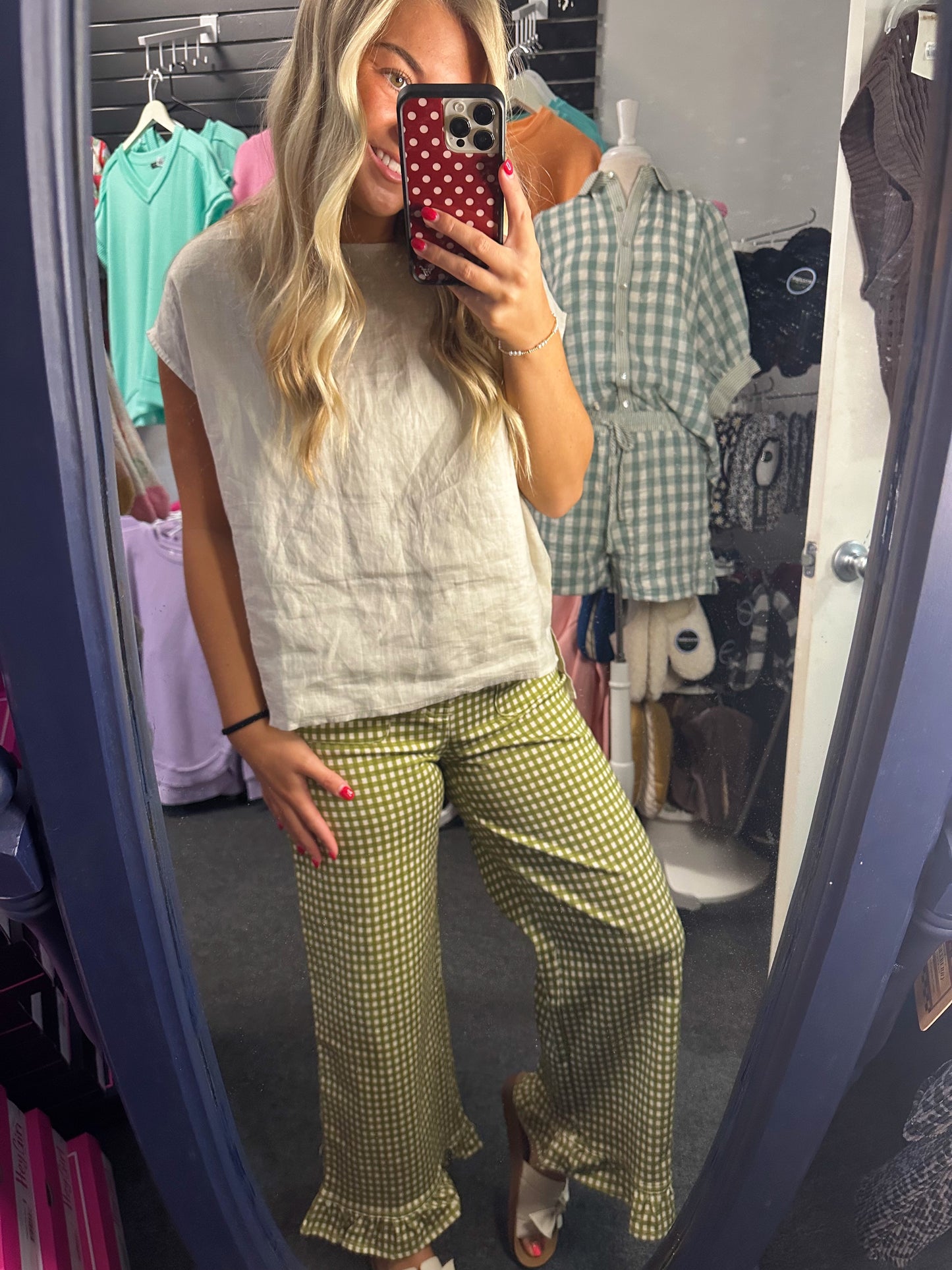 Olive Gingham Pants