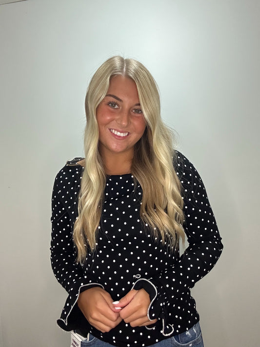 Ruffle Dot Top- Black