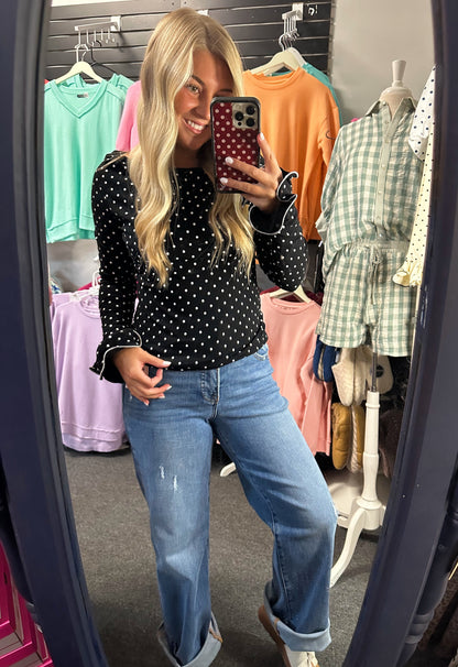 Ruffle Dot Top- Black
