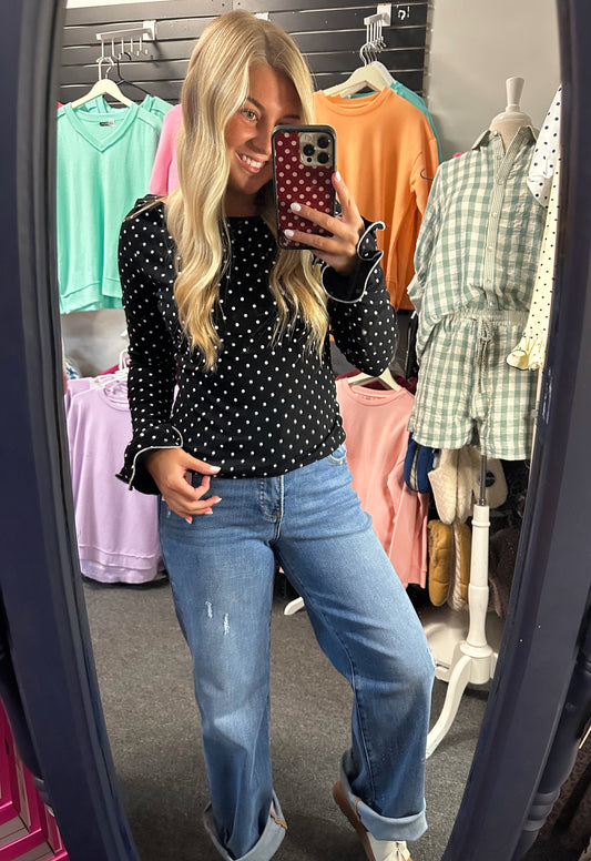 Ruffle Dot Top- Black