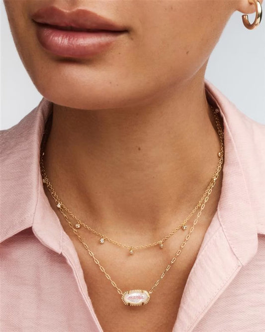 Elisa Mama Script Gold Short Pendant Necklace