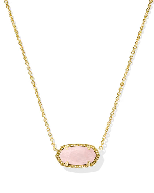 Elisa Gold Pendant Necklace in Rose Quartz