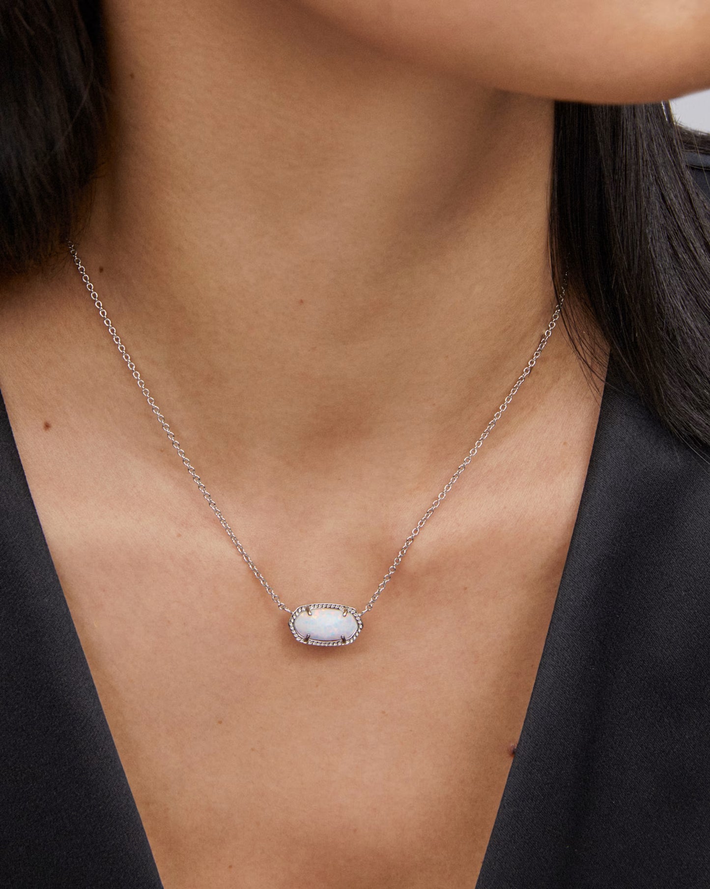 Elisa Silver Pendant Necklace in White Lab Grown Opal