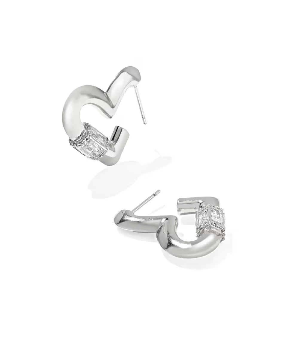 Emery Heart Silver Hoop Earrings