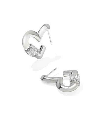 Emery Heart Silver Hoop Earrings