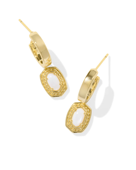 Emilie Gold Beaded Frame Huggie Earrings