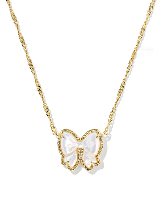 Haley Bow Gold Short Pendant Necklace Ivory Mother-of-Pearl