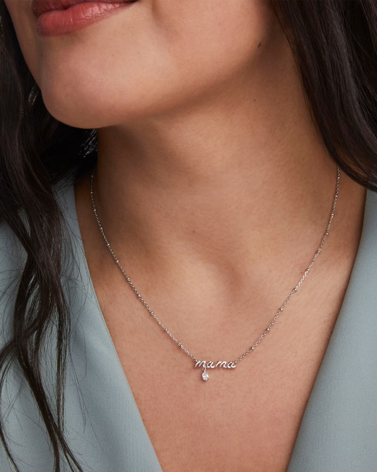 Mama Silver Crystal Short Pendant Necklace