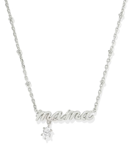 Mama Silver Crystal Short Pendant Necklace